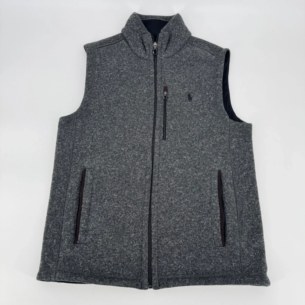 Polo Ralph Lauren Performance Full Zip Fleece‎ Vest Men S Gray Heather Knit Zip